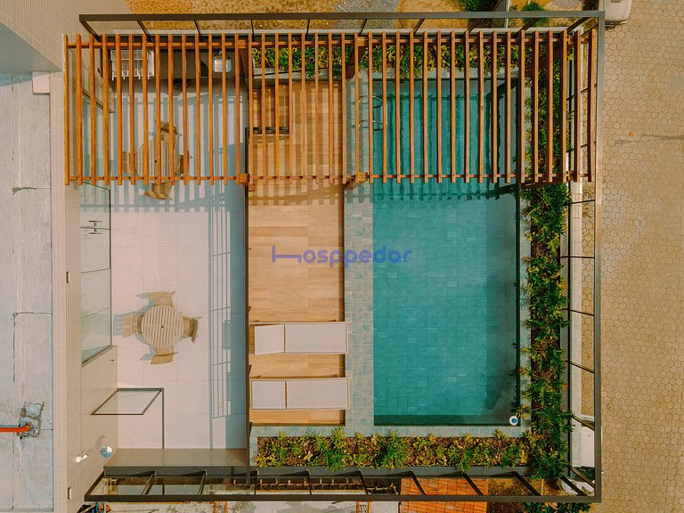 Studio Moderno Perto do Mar e Piscina na Cobertura