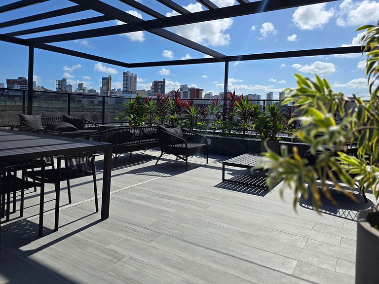 Pé na areia com varanda | Piscina | Academia