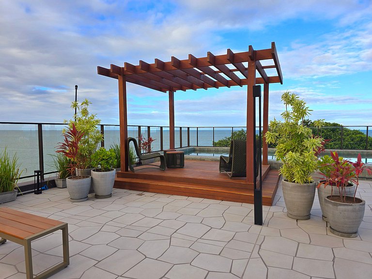 Pé na areia com vista incrível em Jardim Oceania