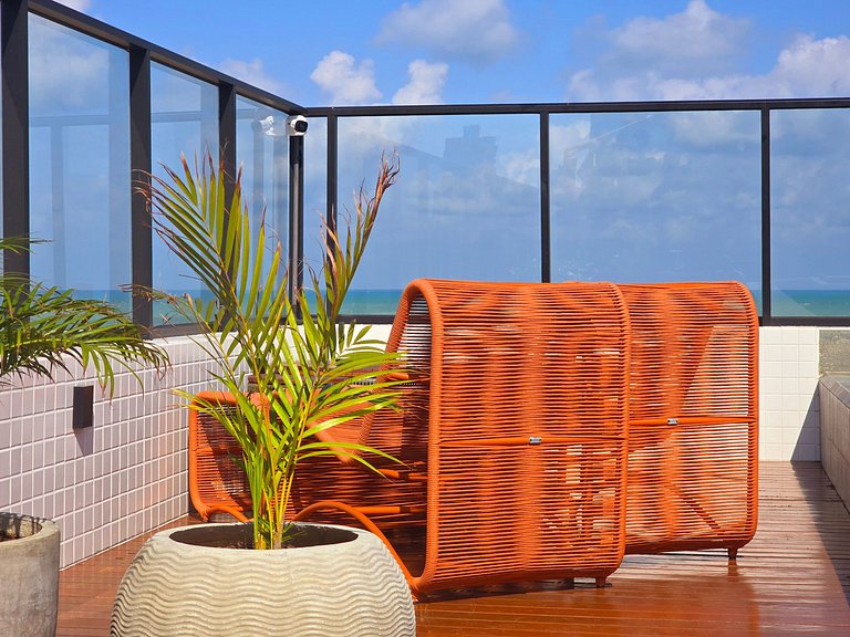Studio perto do mar com rooftop incrível