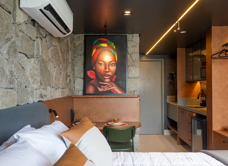 Studio luxo pé na areia com vista lateral para mar