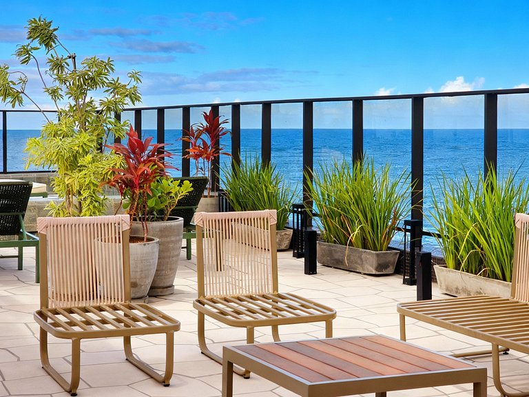 Pé na areia com vista incrível em Jardim Oceania