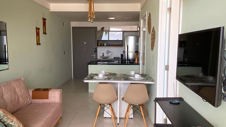Pé na areia, 2 quartos, vista pro mar