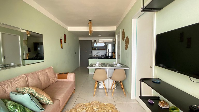 Pé na areia, 2 quartos, vista pro mar
